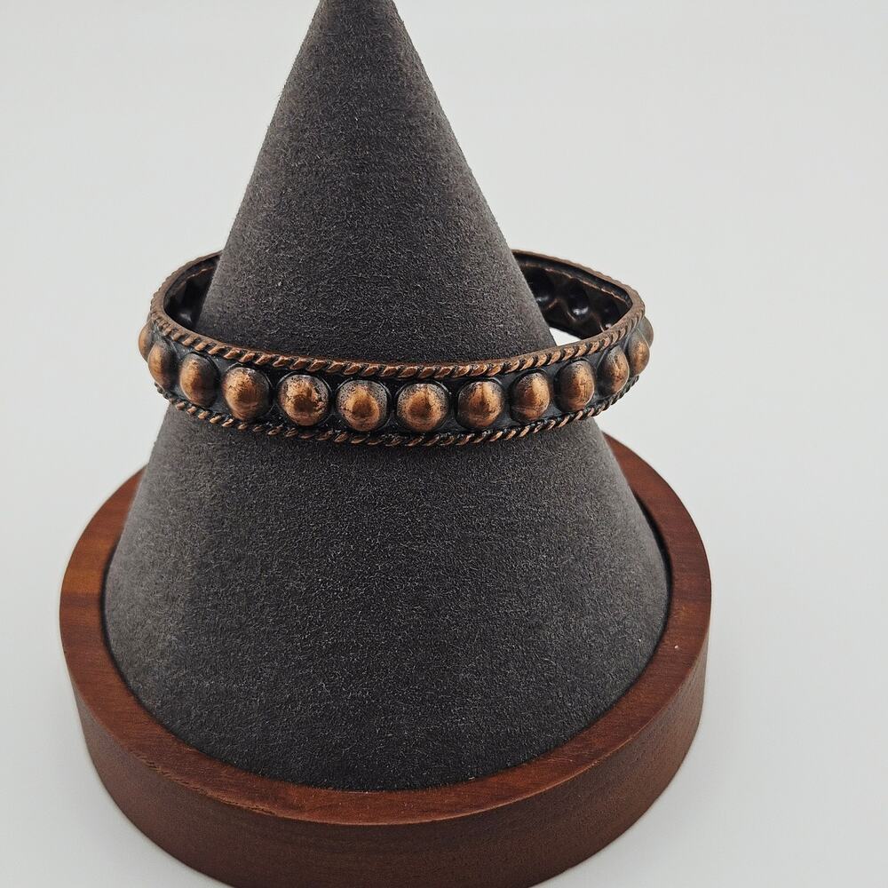 Cooper Tone Cuff Bracelet Ball Bead Rope Edge Southwestern Cowgirl Stackable